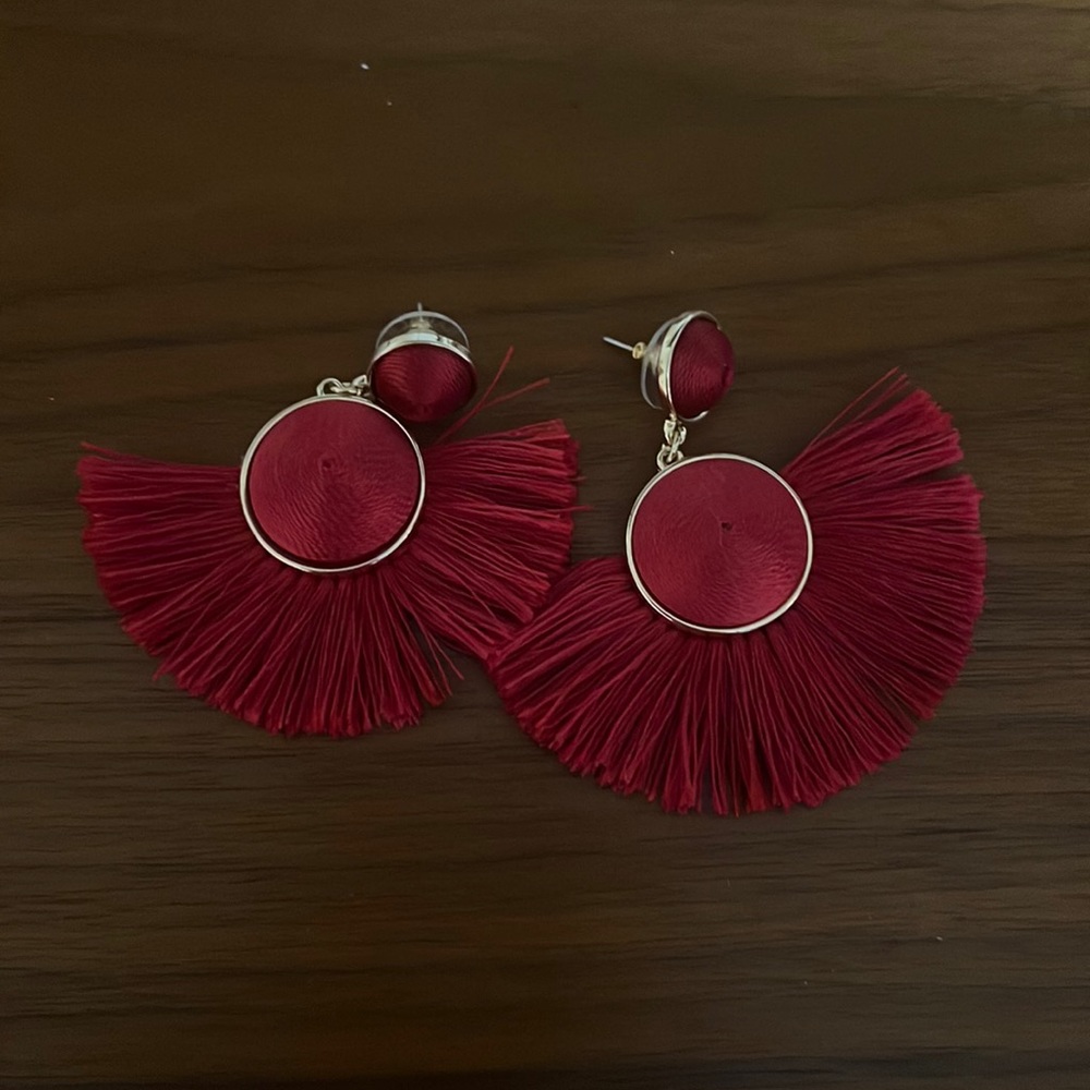 Bauble Bar Marinella Fringe Drop Earrings in Dark Red